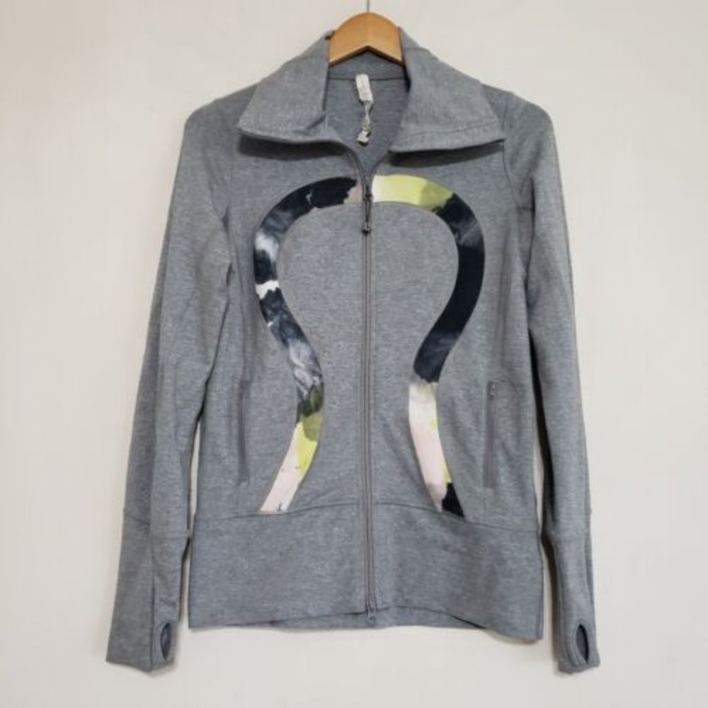 Lululemon In Stride Jacket Heathered Gray Citron Watercolor Full Zip 6